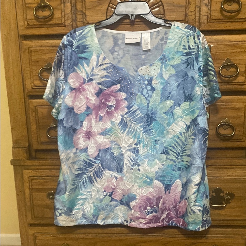 Alfred Dunner Floral Blue and Purple Women's Top Size XL